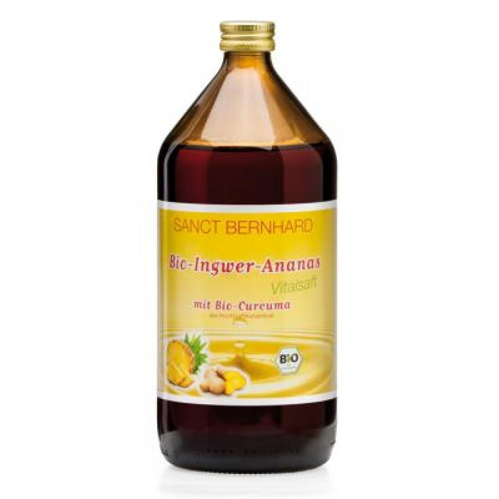 100 bio ginger pineapple syrup with corn 1000 ml Refreshing, delicious syrup with a pleasant sharpness of ginger, additionally enriched with organic turmeric extract. All ingredients are from organic farming.