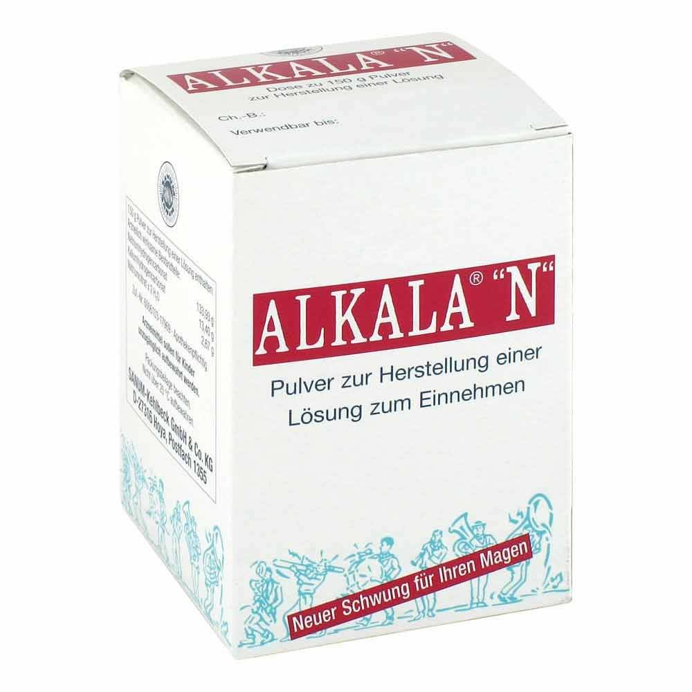 alkala n powder 150 g Alkala N powder (pack size: 150 g) is a mineral preparation that is traditionally used for heartburn and acid-related stomach problems.
