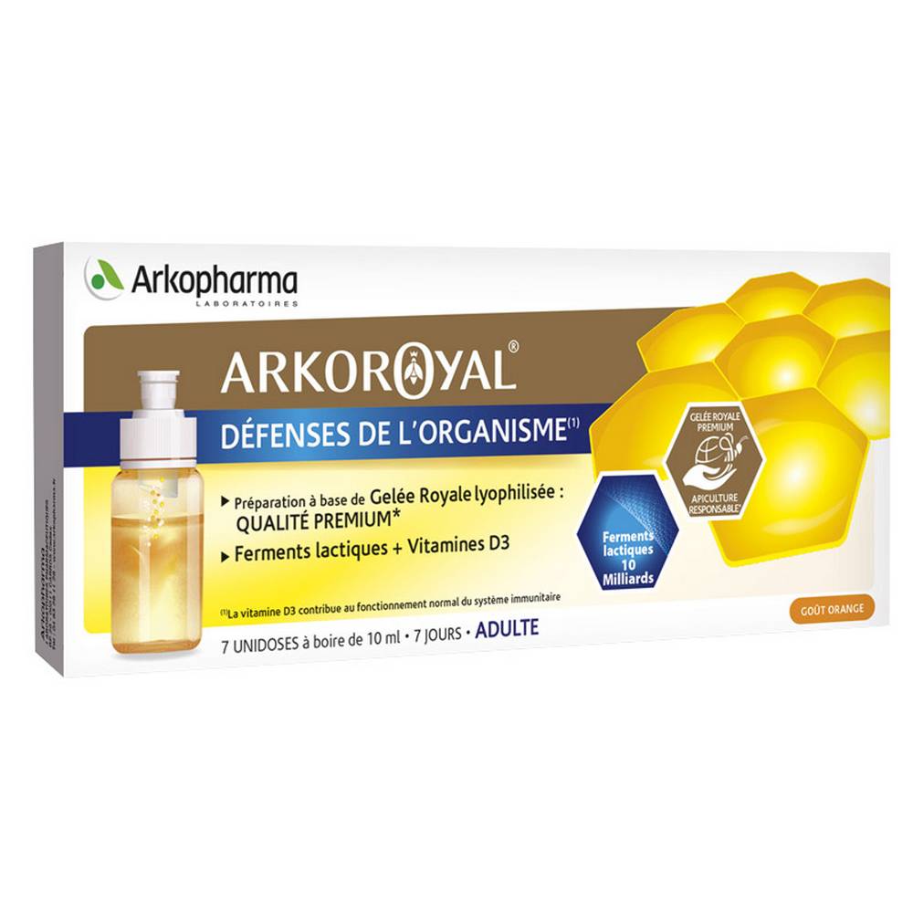 arkopharma arkoroyal body defenses adult Arkopharma laboratories offer you a preparation based on royal jelly, lactic ferments (minimum 10 billion selected germs guaranteed * per single dose) and vitamin D3, ideal for all