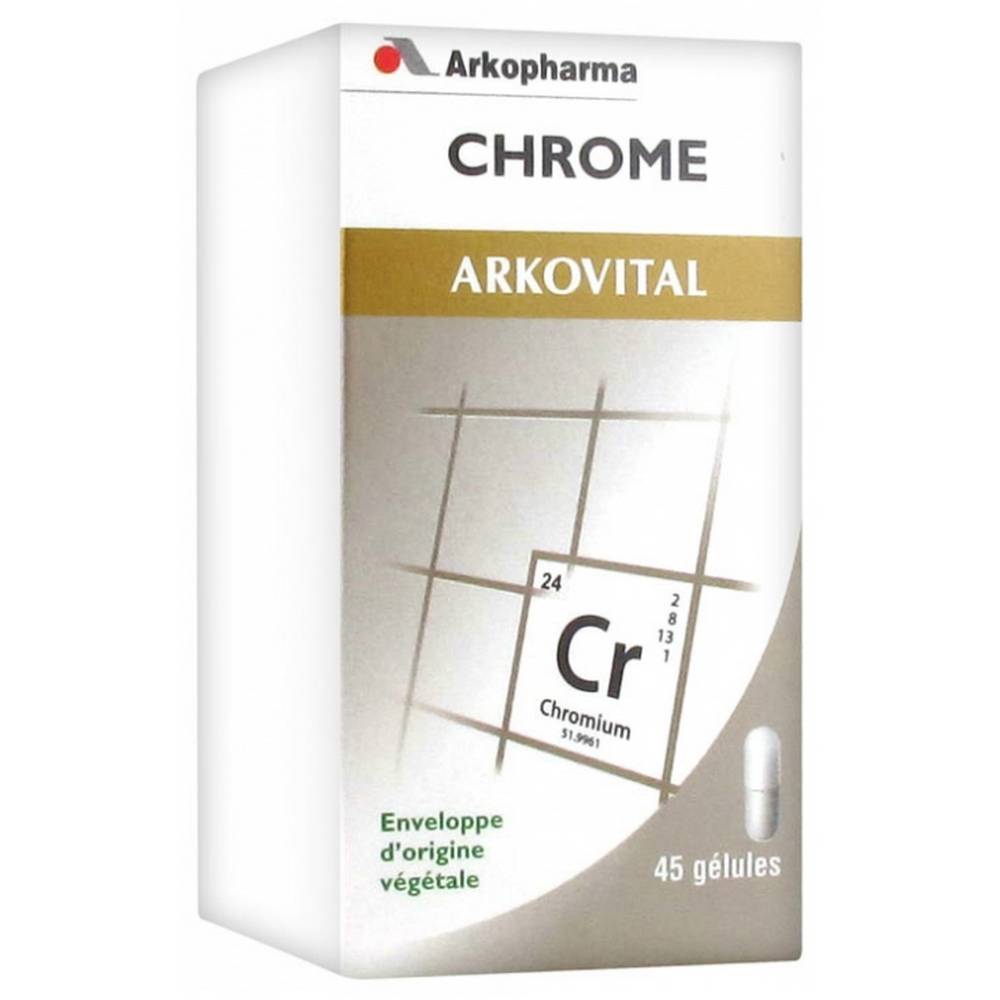 arkovital chrome 45 Arkovital Chrome 45 Capsules on sale in our organic pharmacy, is a food supplement indicated to people whose carbohydrate and lipid metabolisms are disturbed