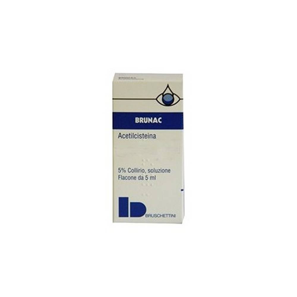 brunac 5 acetylcysteine eye drops 5 ml Brunac Collirio is used in case of corneal ulcers, keratopathies of different etiology, corneal affections due to impaired tear secretion.