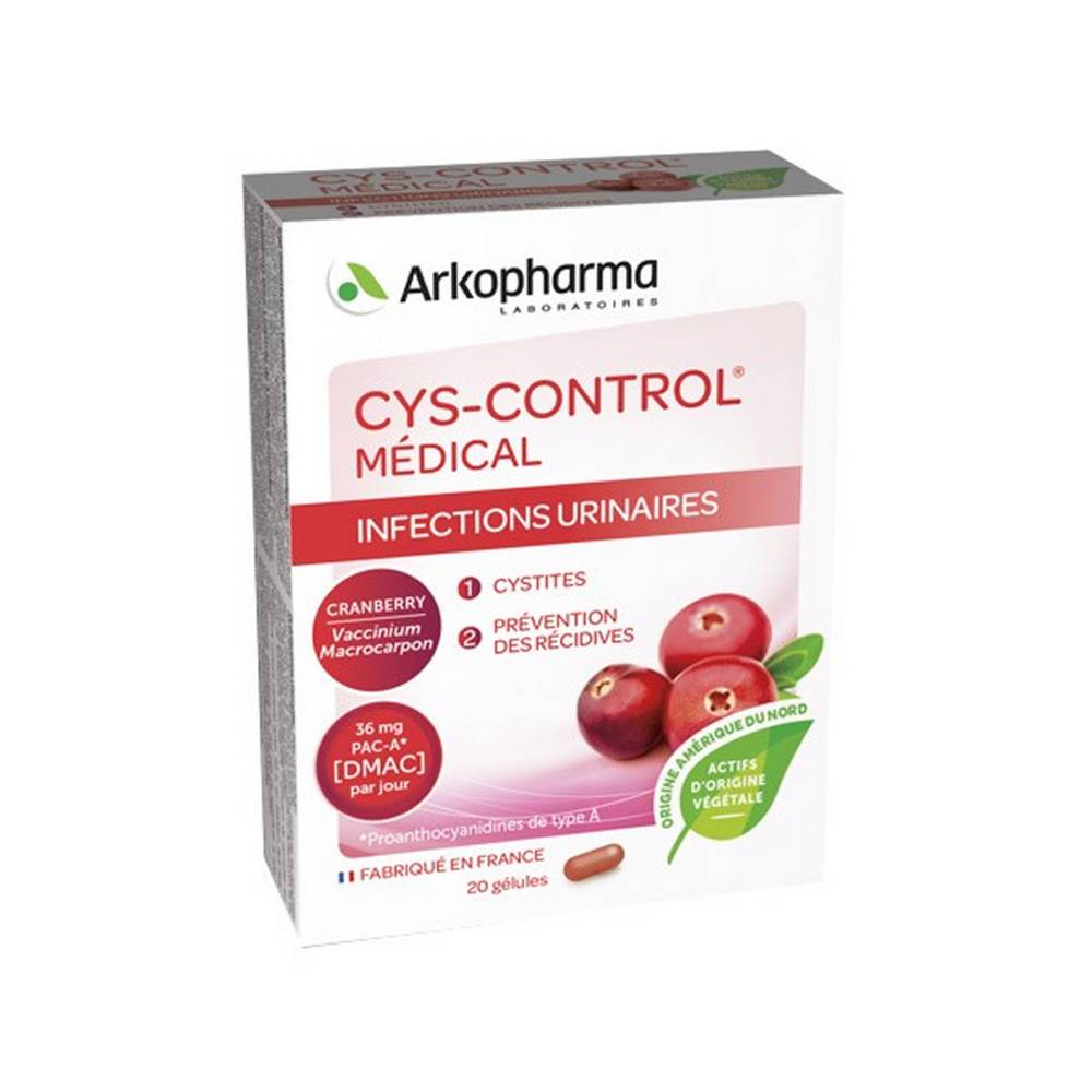 cys control 20 capsules arkopharma HELPS DECREASE THE FIXATION OF E.COLI BACTERIA TO THE WALLS OF THE URINARY TRACT