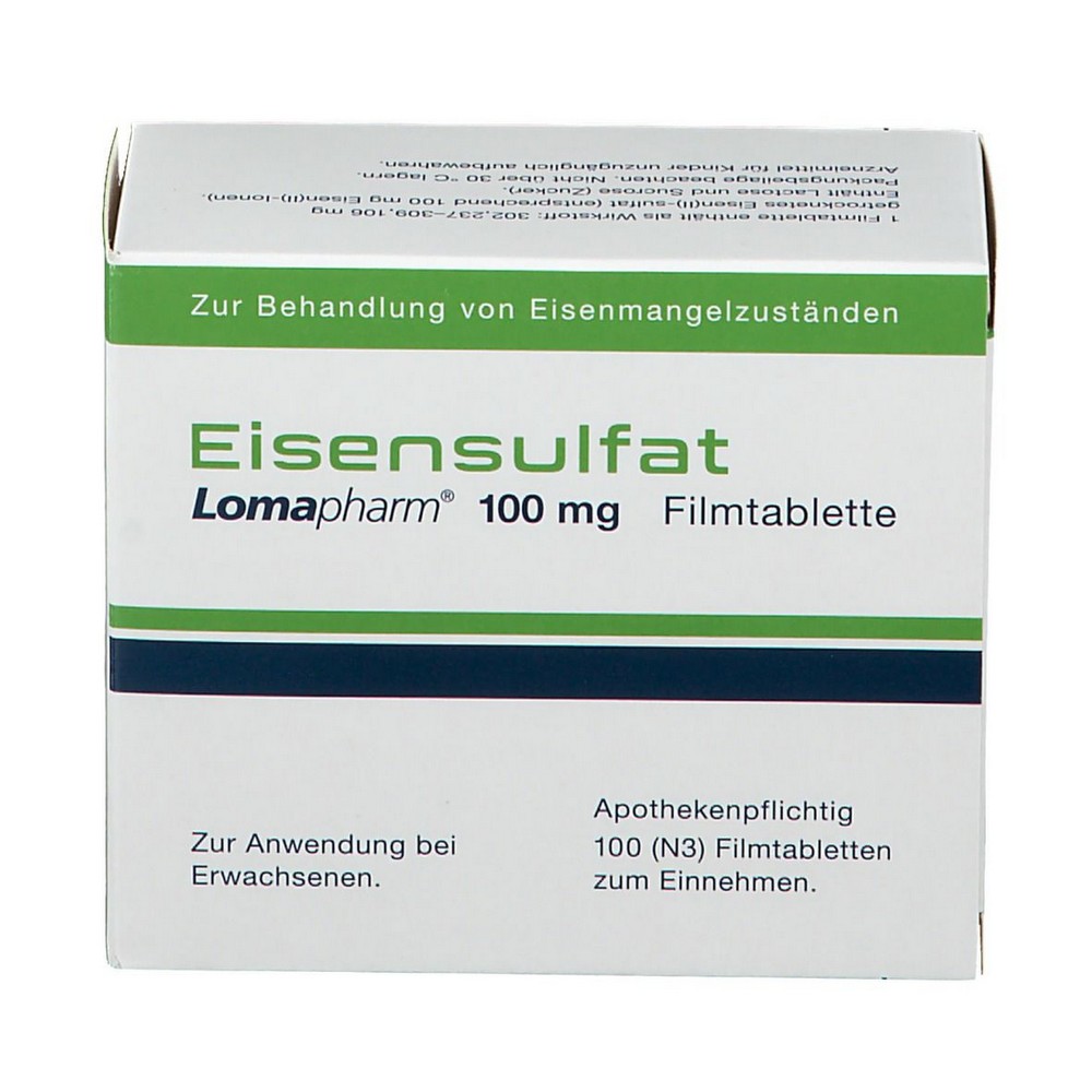 eisensulfat lomapharm 100mg 100 Areas of application: iron deficiency.