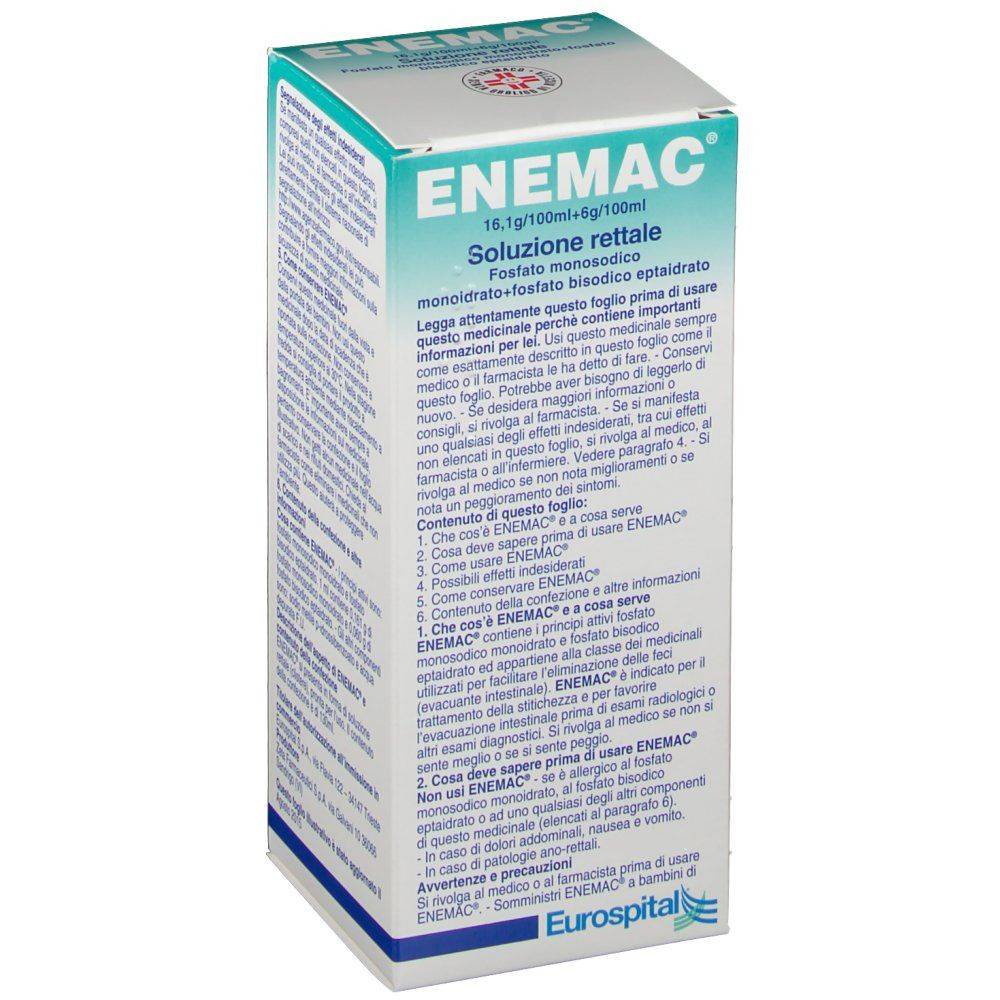 enemac rectal solution enema 61 g 100 ml 6 g 100 ml single dose 130 ml Enemac Rectal Solution используется при запоре и для облегчения опорожнения кишечника перед радиологическими или другими диагностическими исследованиями.