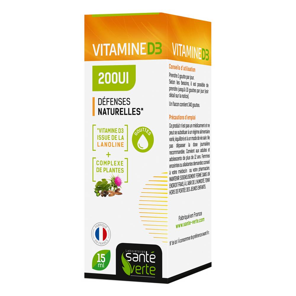 green health vitamin d3 200iu natural defenses Green Health Vitamin D3 200IU Natural Defenses: Vitamin D3, from the Santé Verte laboratories, is a food supplement to compensate for vitamin D deficiencies. Vitamin D3 has an absorption complex bringing together five active ingredients of natural origin that act in synergy.