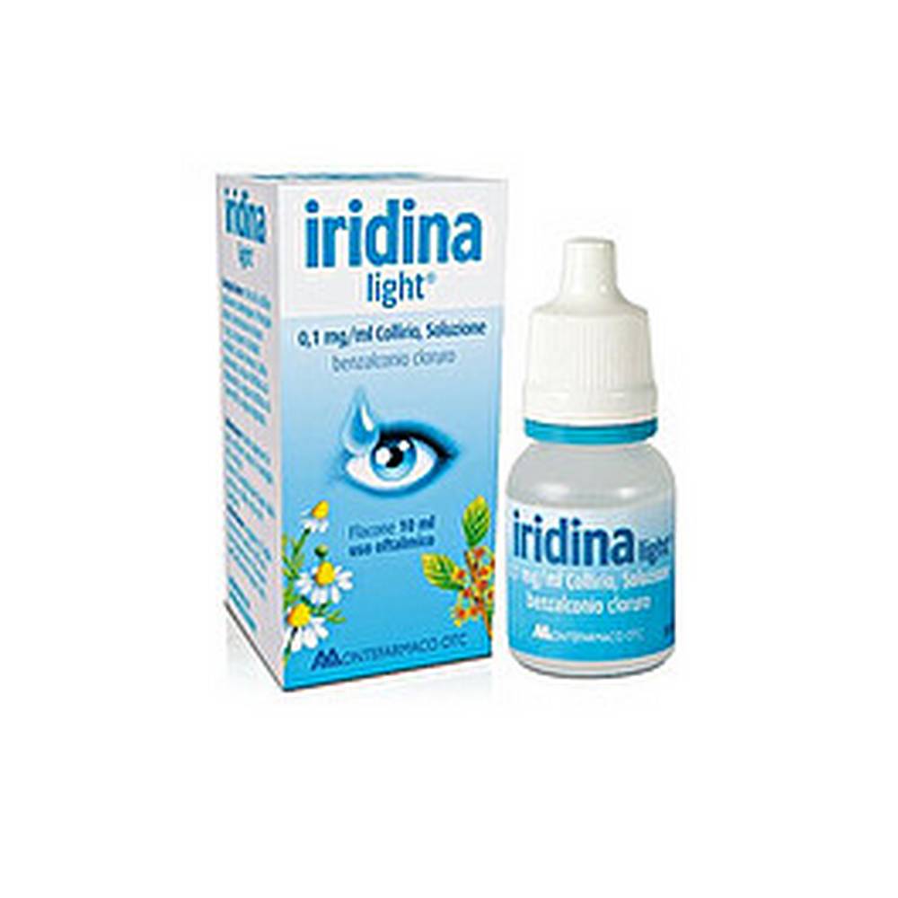 iridina light drops 001 benzalkonium chloride eye drops 10 ml Iridina Light is used in the disinfection of the ocular mucosa and as an adjuvant in the treatment of eyes irritated by dust and smoke.