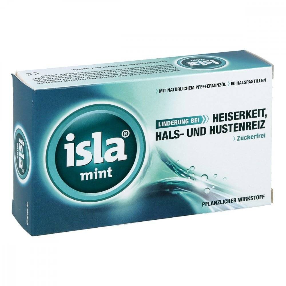 isla mint pastilles 60 The ingredients of the product cover the mucous membrane in the throat and pharynx like balm.