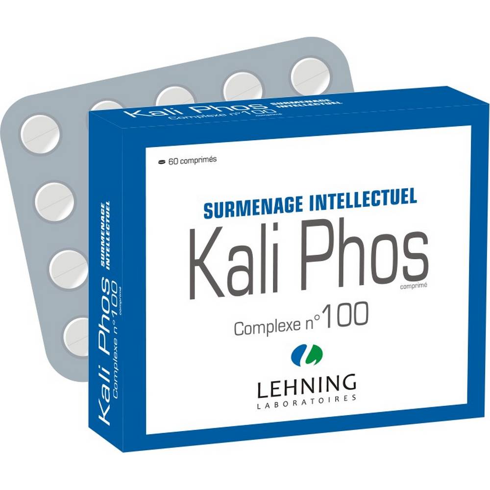 kali phos complexe l100 60 The drug KALI PHOS COMPLEXE L100 60 TABLETS is a complex (association) of homeopathic components. It is used in the homeopathic treatment of fatigue and intellectual overwork.
