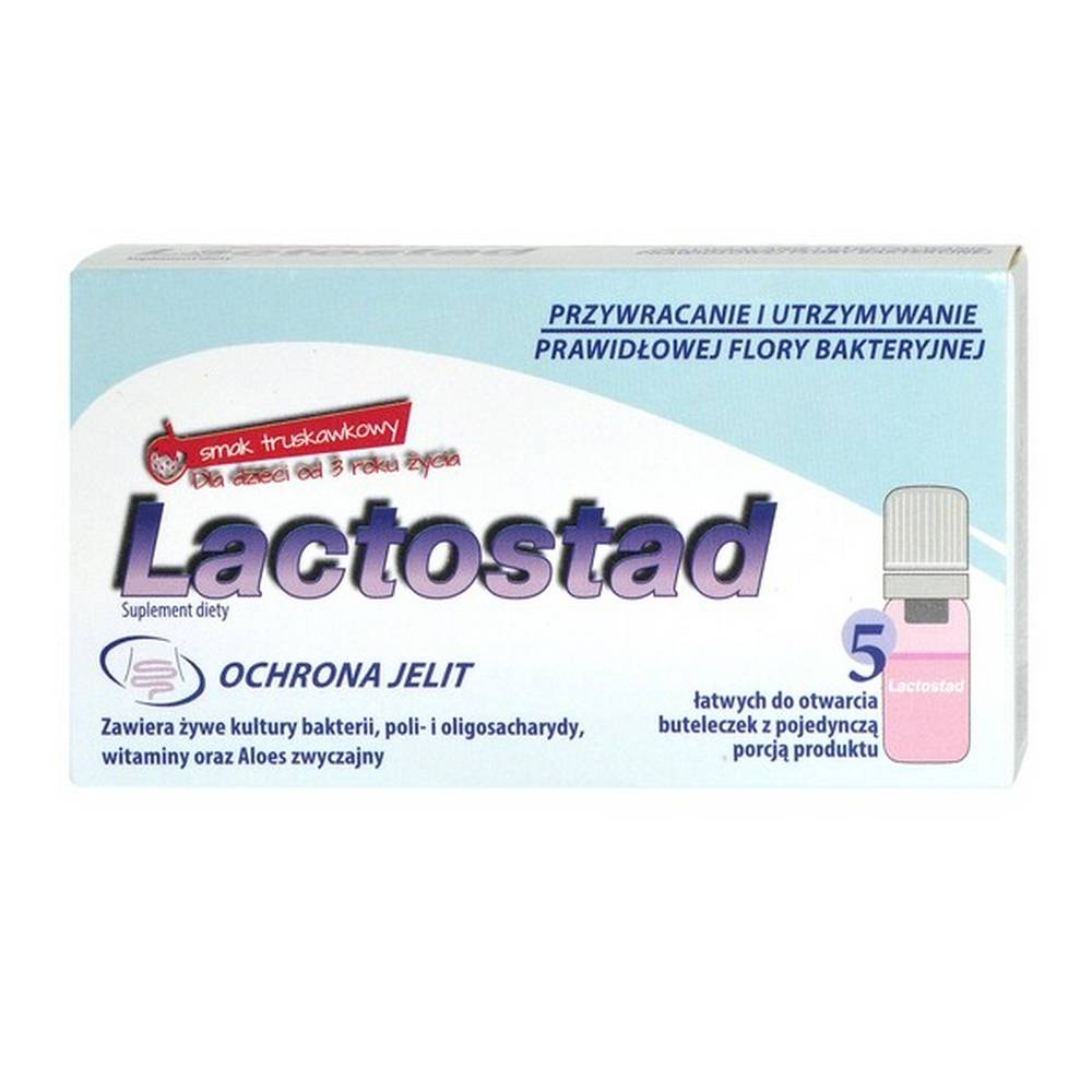 lactostad for children powder solution 7 ml 5 bottles with a dosing stopper Пищевая добавка, содержащая большую часть живых бактерий, изначально не менее 25 миллиардов в каждом флаконе. 5 бутылочек по 7 мл с пробкой для дозирования. Вкус клубники. Пищевая добавка для детей.