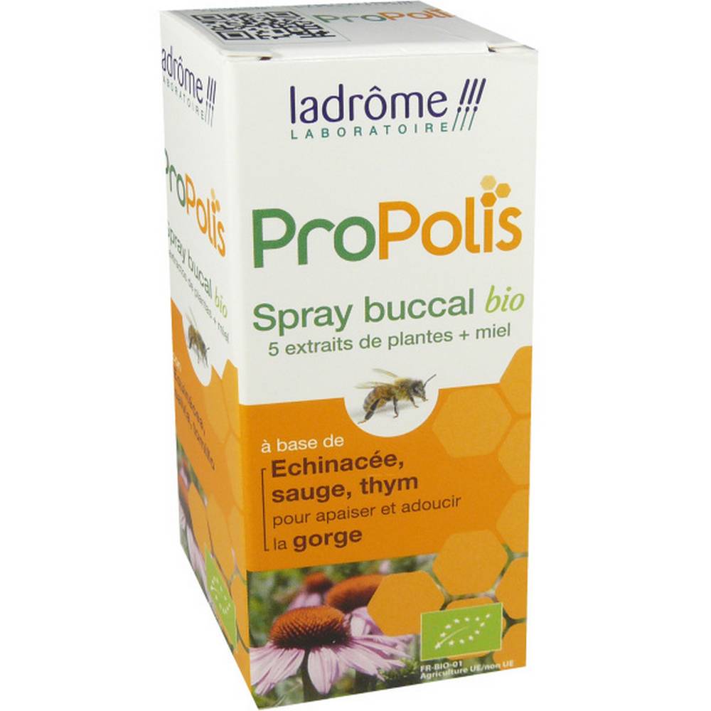 ladrome oral spray propolis 30ml Ladrome Propolis Oral Spray 30ml on sale in our organic pharmacy. Soothing oral spray with Propolis and plant extracts to soften the throat.