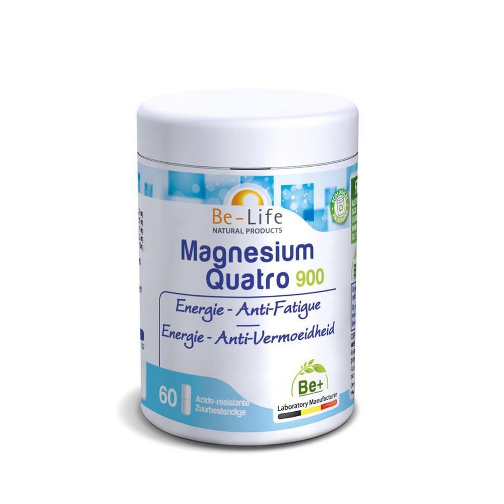 magnesium quatro 900 60 A unique formula combining three complementary magnesium salts (magnesium bisglycinate, magnesium glycerophosphate, magnesium acetyltaurinate) for an intake of approximately 900 mg of magnesium!