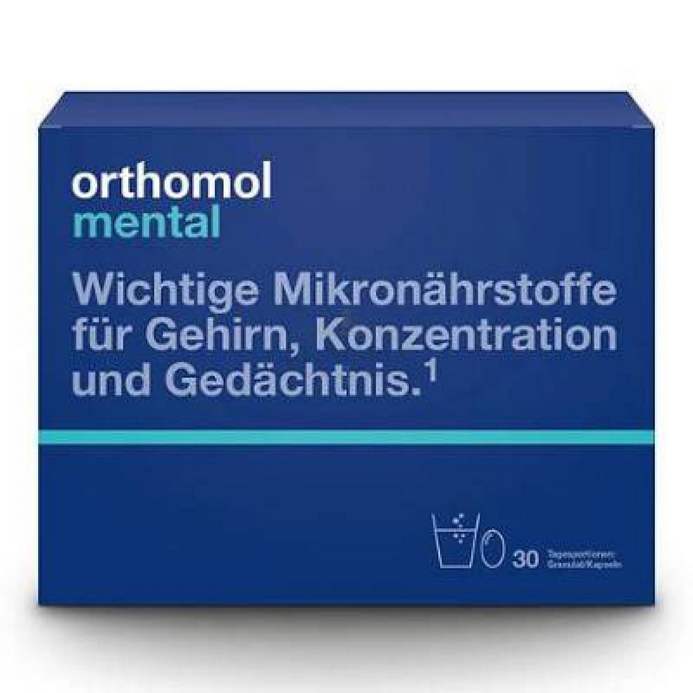 mental 30 Orthomol Mental is a nutritional supplement containing important micronutrients for the brain, concentration and memory. It contains sugars and sweeteners, it does not contain lactose or gluten.