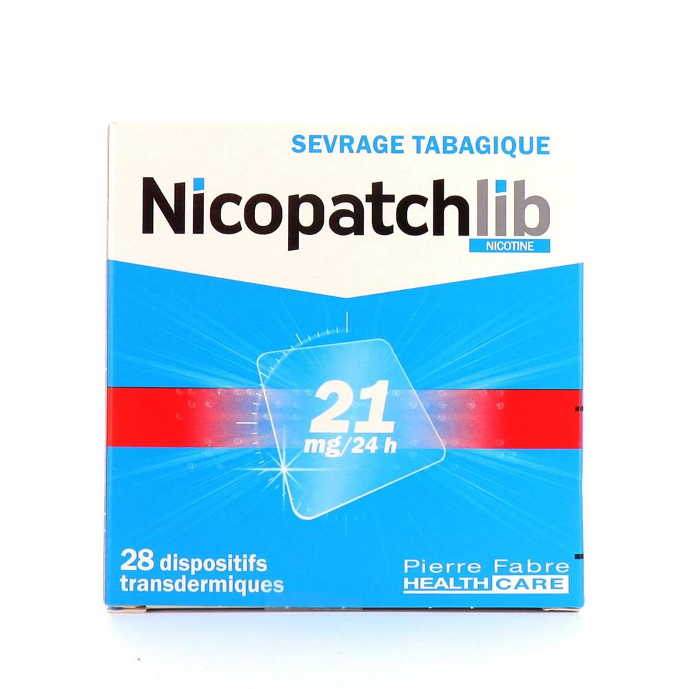 nicopatch lib 21 mg nicotine patches 24h 28 Nicopatch Lib 21 mg Nicotine 24H patches is a transdermal device containing 21 mg of nicotine per 24 hours, is recommended for the treatment of tobacco dependence.