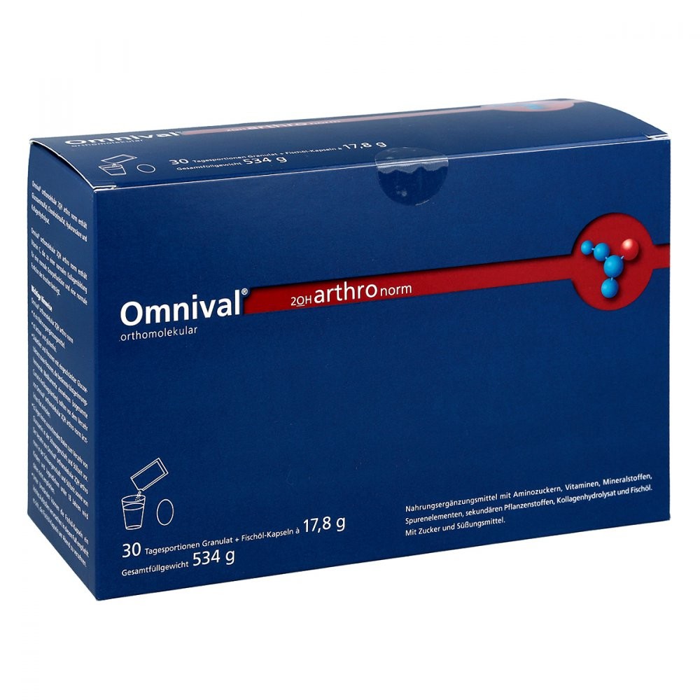 omnival orthomolekul2oh arthro norm 30grankap 1 Омнивал ортомолекул.2ОН артро норма 30гран.кап. (Размер упаковки: 1 упаковка) - это пищевая добавка с аминосахарами, витаминами, минералами, микроэлементами, вторичными растительными веществами, гидролизатом коллагена и рыбьим жиром. С сахаром и подсластителями.