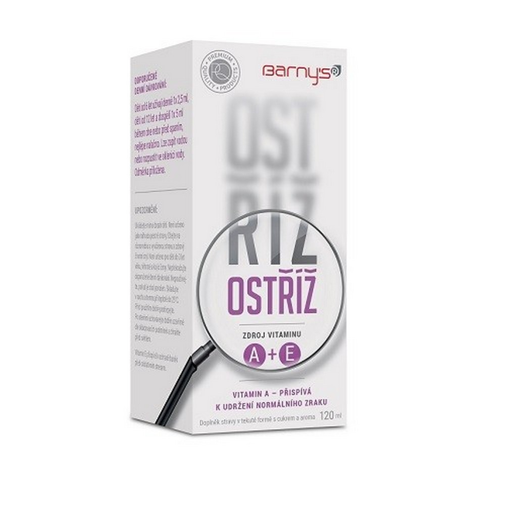 ostriz 120 ml Barnys Ostříž is a liquid food supplement that contains LuteinForce, a unique combination of macular carotenoids lutein and zeaxanthin, in combination with vitamins A and E.