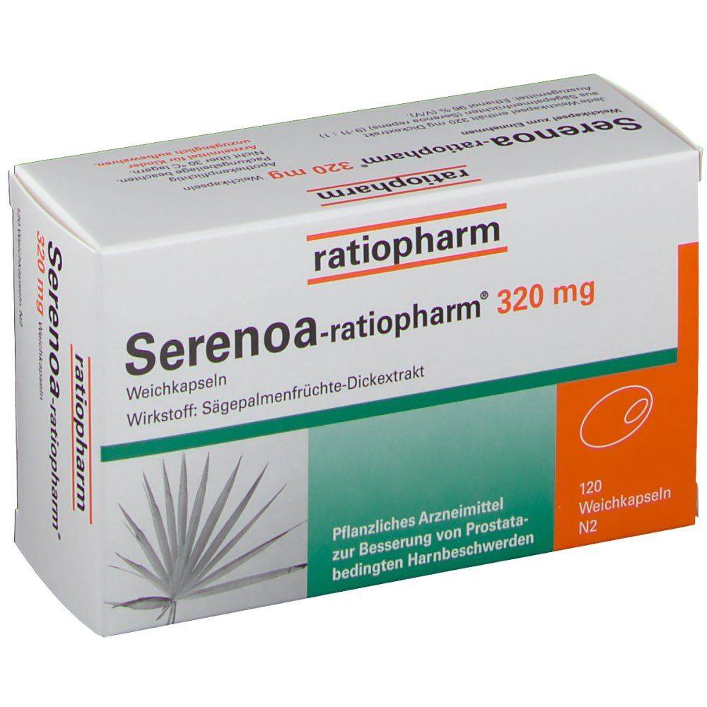 serenoa ratiopharm 320 mg soft capsules 120 pcs Areas of application: benign prostate enlargement, nocturnal urge to urinate, discomfort when urinating, prostate diseases, urinary urgency