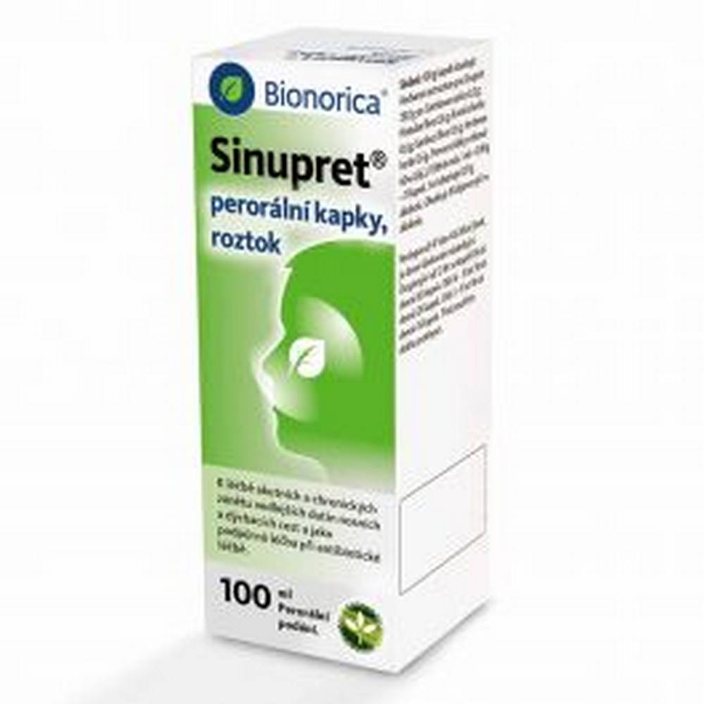 sinupret drops 50ml Aqueous-alcoholic extract of herbal drugs containing bitters, saponins, flavonoids, hydroxyphenylcarboxylic acids, esters and steroidal triterpenes. It increases the formation, dissolution and expectoration of mucus and has an anti-inflammatory and partly also against viral and bacterial infections.