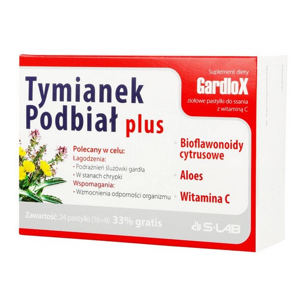 thyme and podbial plus lozenges 16 8 for free GardloX Tymianek Podbiał plus - a dietary supplement intended for adults to soothe throat irritations and support immunity.