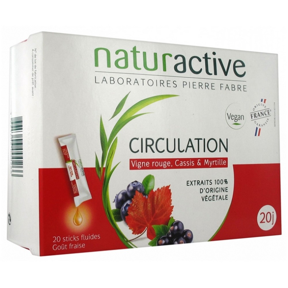 tive circulation 20 sticks Naturactive Circulation contains extracts of red vine, blackcurrant and blueberry which help maintain good blood circulation for light legs .