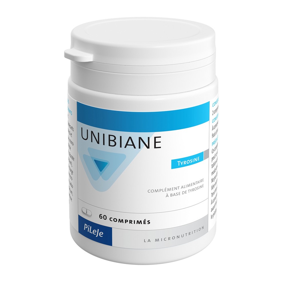 unibiane tyrosine 60 Unibiane is a 100% natural food supplement . It contains tyrosine in the form of tablets developed by the Pileje laboratory.