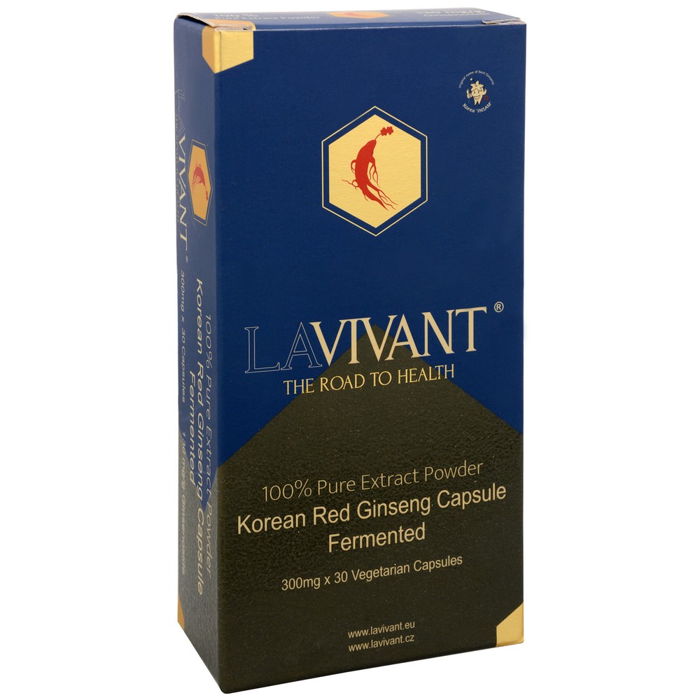 vegetarian royal gold 30 LAVIVANT VEGETARIAN ROYAL GOLD capsules contain extruded powder from a fermented extract of six-year-old Korean red ginseng .