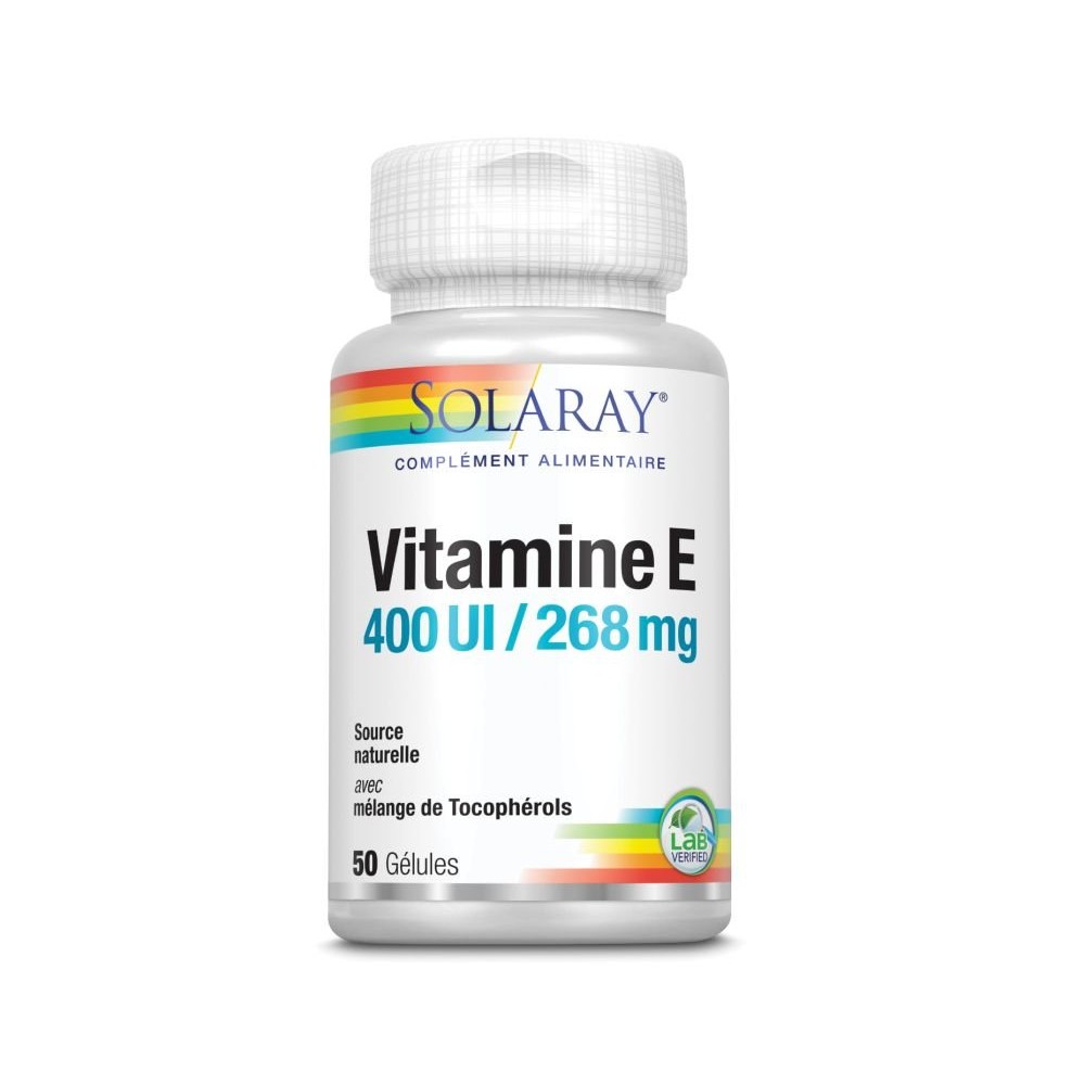 vitamin e 400 iu 268 mg 50 Vitamin E Solaray helps protect cells against oxidative stress, it is an antioxidant.