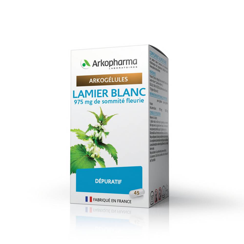 white lamier arkocaps 45 WHITE LAMIER ARKOCAPS, food supplement encourage the elimination of toxins by the body.