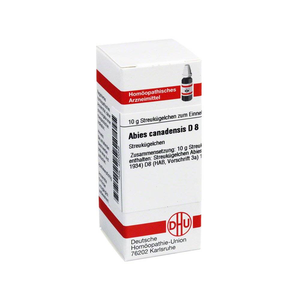 abies canadensis d 8 globules 10 g According to the principle of homeopathy, every treatment is carried out with a homeopathic medicine that is individually tailored to the patient and his or her clinical picture.