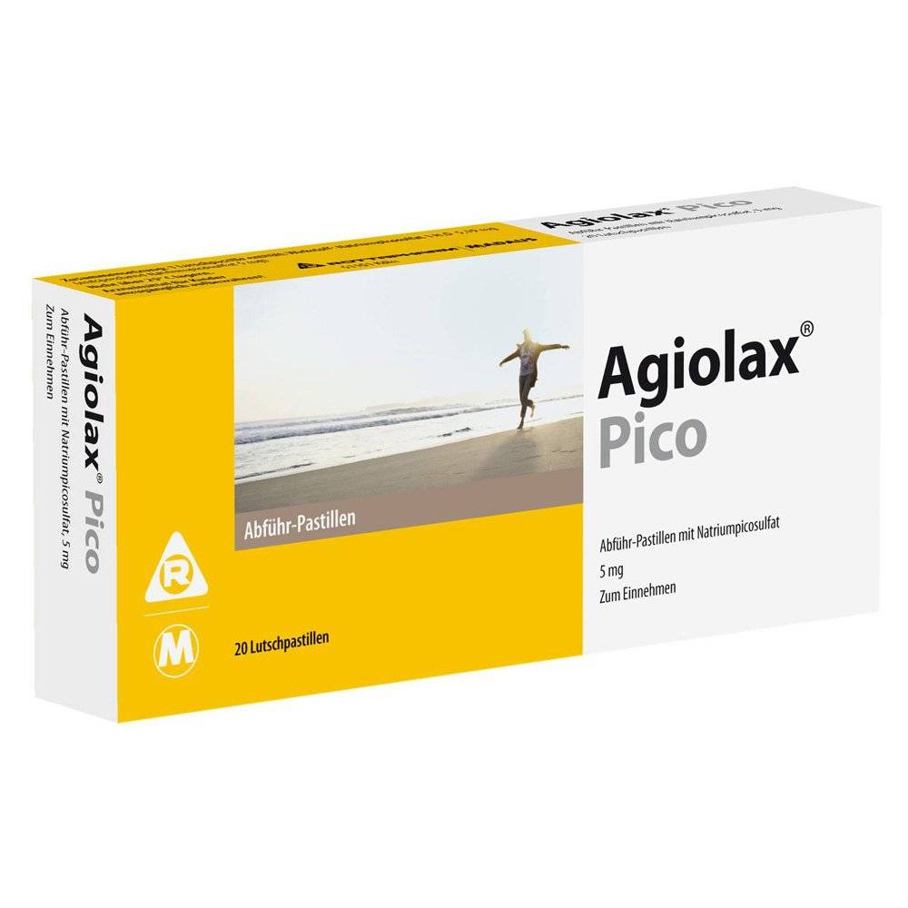 agiolax pico laxative lozenges 20 For short-term use in constipation and in diseases requiring facilitated defecation.