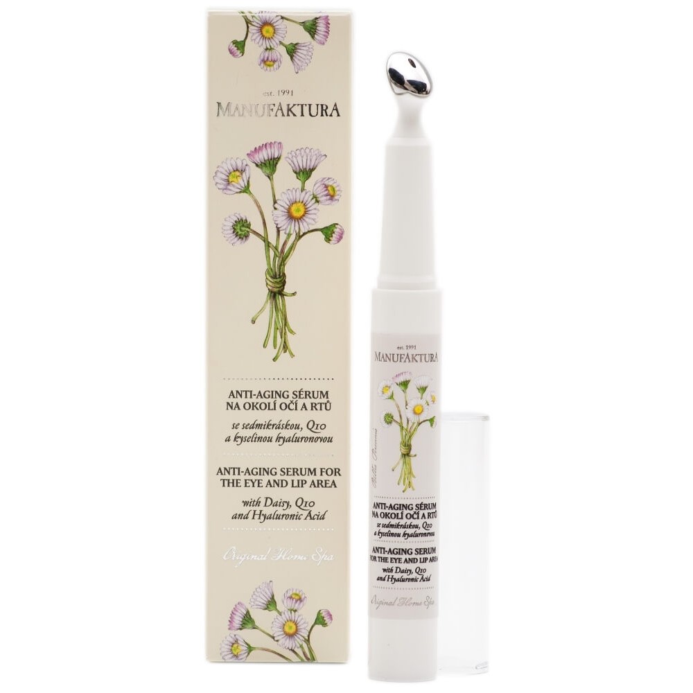anti aging serum for eyes and lips daisy 8 ml Anti-aging serum around the eyes and lips with daisy, Q10, hyaluronic acid effectively reduces the occurrence of wrinkles and brings immediate and long-term lifting effect, helps to slow down the aging of the skin and strengthens it.