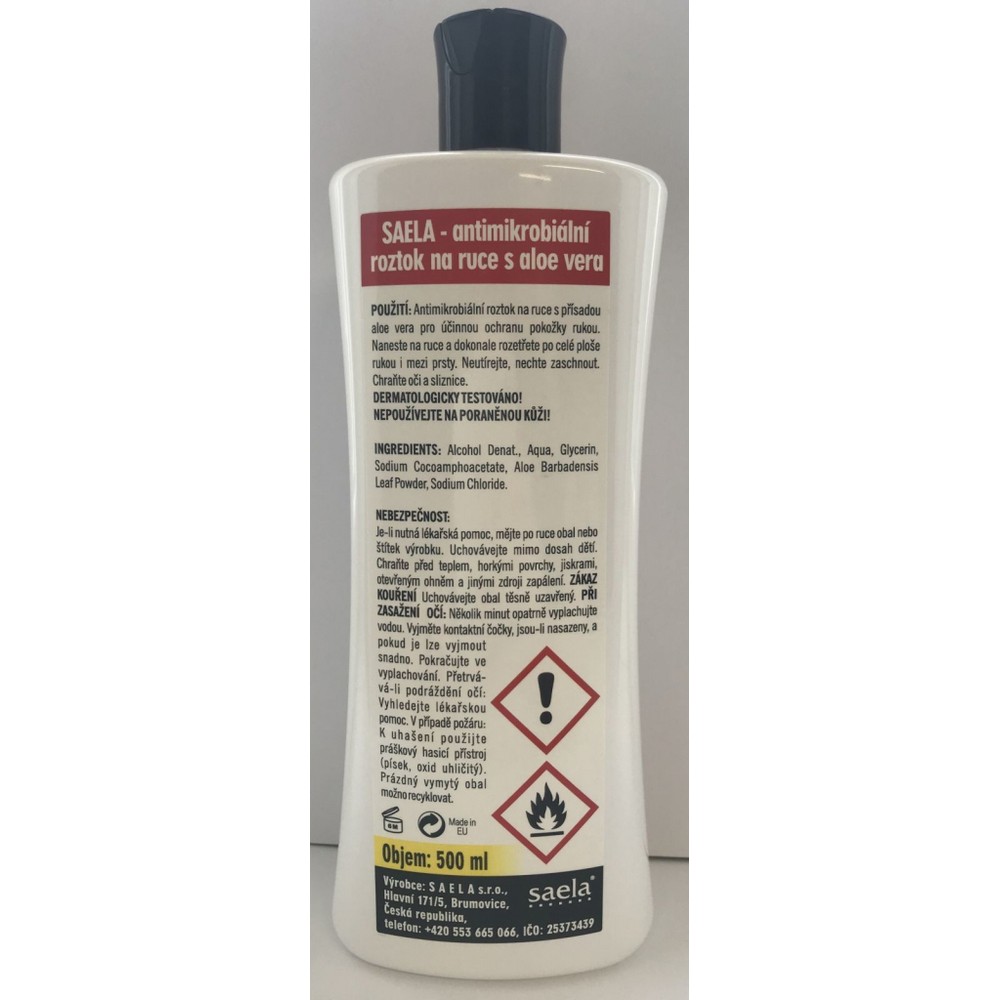Antimicrobial hand cleansing solution with aloe vera, 500 ml