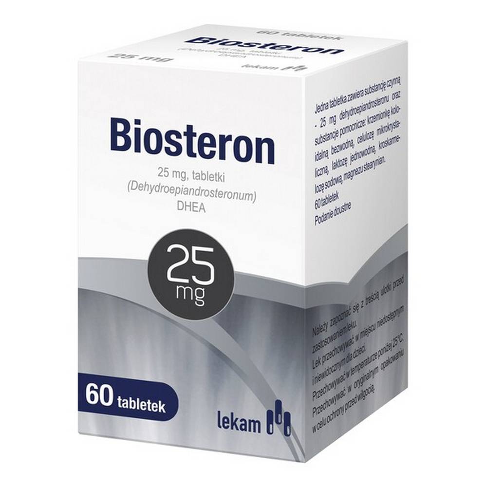 biosterone 25 mg tablets 60 Biosterone is a medicinal product that replenishes dehydroepiandrosterone (DHEA) deficiencies. DHEA is a precursor to androgens and estrogens.