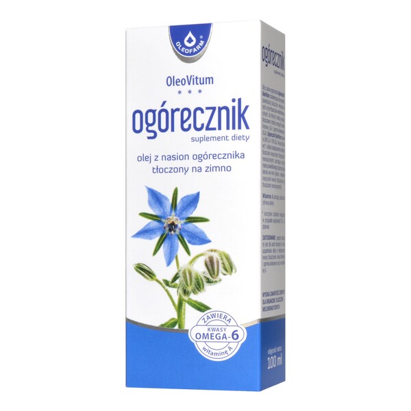 borage oleovitum borage oil 100 ml OleoVitum borage - a dietary supplement containing borage seed oil, which is a source of omega-6 acids (LA and GLA). Product for adults.