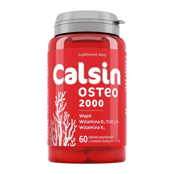 calsin osteo 2000 tablets 60 Calsin Ostreo 2000 - a dietary supplement containing calcium, vitamin D and vitamin K for women and men aged 50 years and older. Calcium and vitamin D reduce the loss of bone minerals in postmenopausal women. Low bone mineral density is a risk factor for osteoporotic bone fractures.