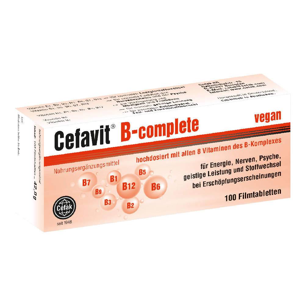 cefavit b complete film coated tablets 100 A dietary supplement with all 8 vitamins in the B complex.