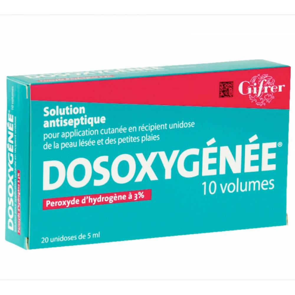 dosoxygenee 10 volumes 20 unidoses 5ml Dosoxygenee 10 Томов 20 Unidoses 5мл-это антисептик, легкий и кровоостанавливающее. Термин «10 томов» означает, что один литр раствора может очистить 10 литров активного кислорода.