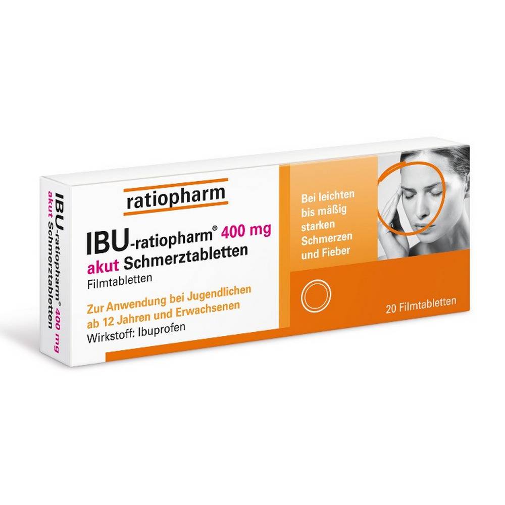 ibu ratiopharm 400 mg in acute pain tablets 20 Mild to moderate pain such as headache, dental pain, menstrual pain, fever.
