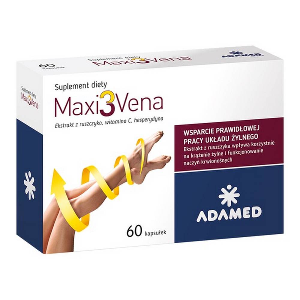 maxi3vena capsules 60 pcs Maxi3Vena - пищевая добавка, содержащая ингредиенты, поддерживающие правильное функционирование венозной системы. Продукт предназначен для взрослых.