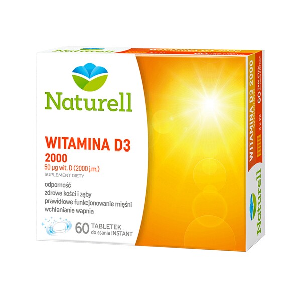 naturell vitamin d3 2000 lozenges 60 Naturell Vitamin D3 2000 - a dietary supplement supporting the proper functioning of the immune system. Product intended for adults. Vitamin D supports the proper functioning of the immune system, supports the maintenance of healthy bones and teeth and supports the proper functioning of muscles.