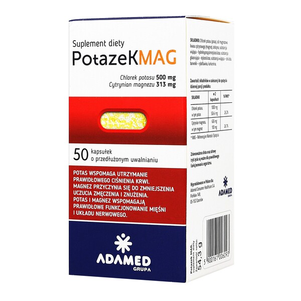 potazek mag extended release capsules 50 Potazek MAG - a dietary supplement supporting proper blood pressure and the proper functioning of muscles and the nervous system. The product is intended for adults. Potassium supports proper blood pressure, supports the proper functioning of the nervous system and supports the proper functioning of the muscles.