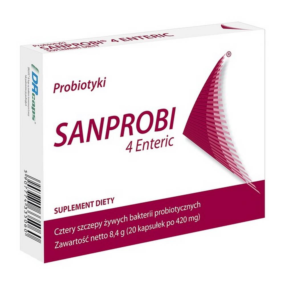 sanprobi 4 enteric capsules 20 pcs Sanprobi - a dietary supplement containing a composition of four strains of probiotic bacteria. The preparation is intended for children from 3 years of age.