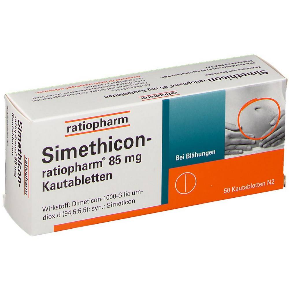 simethicon ratiopharm 85 mg chewable tablets 50 Excessive gastrointestinal gas formation, such as Flatulence