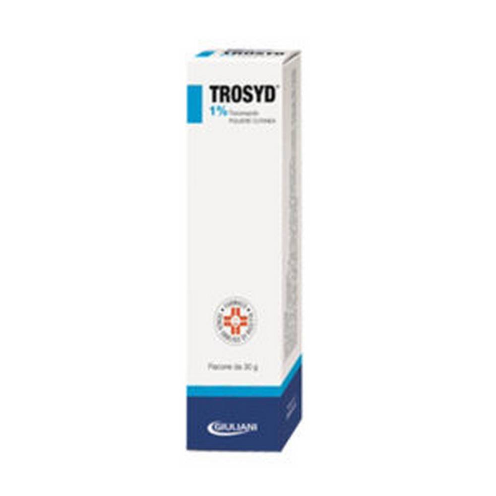 trosydspray cut 30g 1 TROSYD 1%, Skin spray, solution of Dermatomycosis caused by dermatophytes, yeasts and other fungi are sensitive to tioconazole. For concomitant activities, antifungal and antibacterial, especially in mixed skin infections.