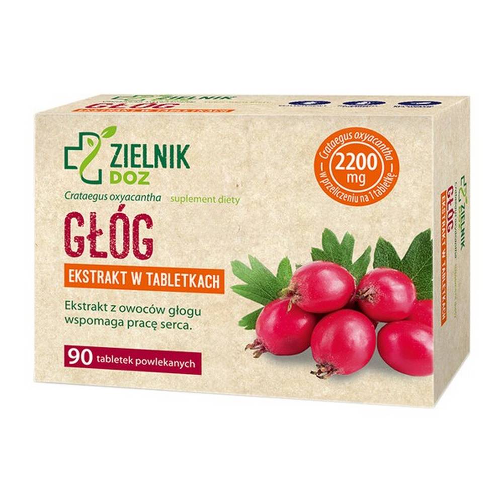 zielnik doz hawthorn coated tablets 90 pcs ZIELNIK DOZ Hawthorn - a dietary supplement containing an aqueous extract of hawthorn fruit (DER 10: 1) Crataegus oxyacantha standardized for the content of 5% of flavones. Hawthorn supports the work of the heart. The product is intended for adults.