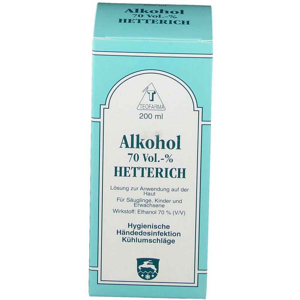 alcohol 70 v v hetterich 200 ml Hygienic Hand Disinfection, Cooling Envelopes.