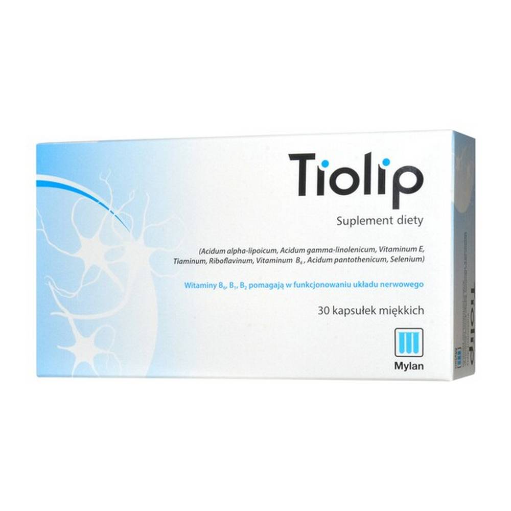 thiolip soft capsules 30 emergopharm Thiolip is a dietary supplement intended to supplement your daily diet with the following nutrients: alpha-lipoic acid, gamma-linolenic acid, derived from borage oil, vitamins