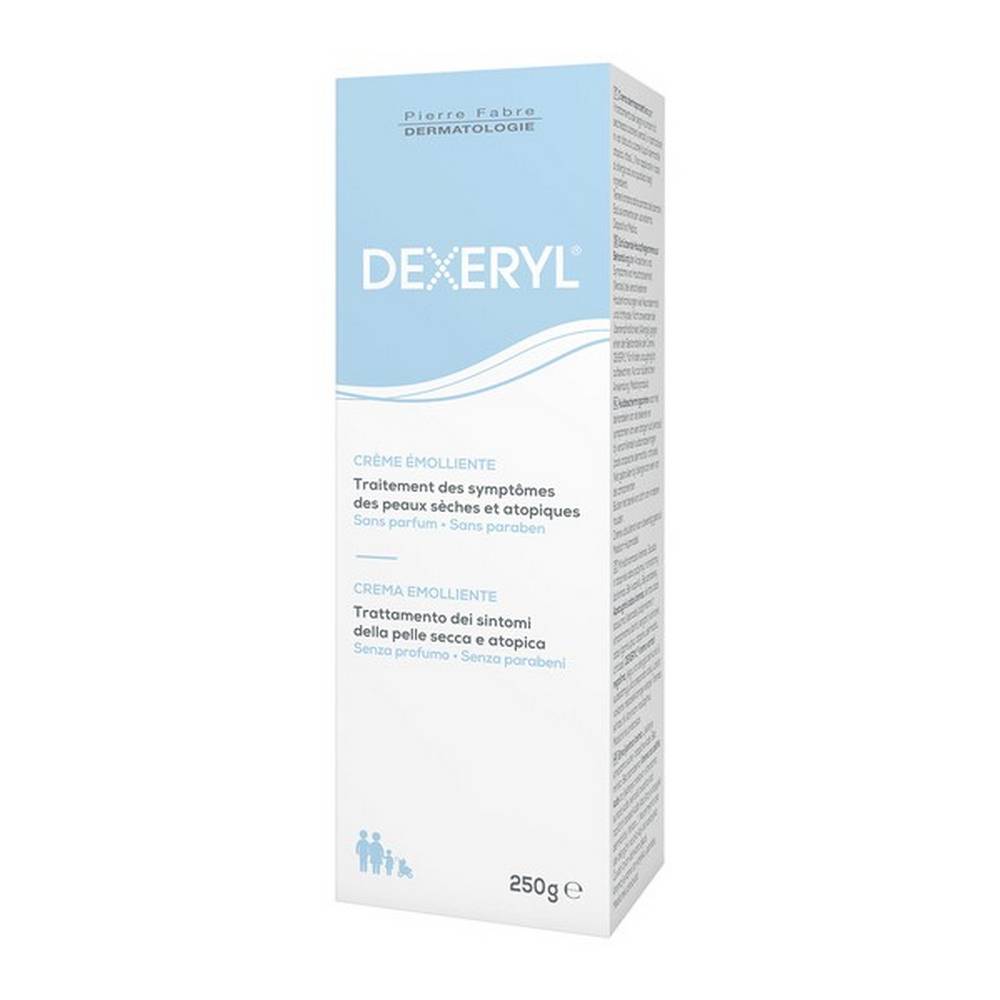 dexeryl emollient cream 250 g Dexeryl protective emollient cream is a medical device intended for dry, atopic skin, the composition of which was created to treat the symptoms and ailments associated with dry skin, e.g. ichthyosis or atopic dermatitis.