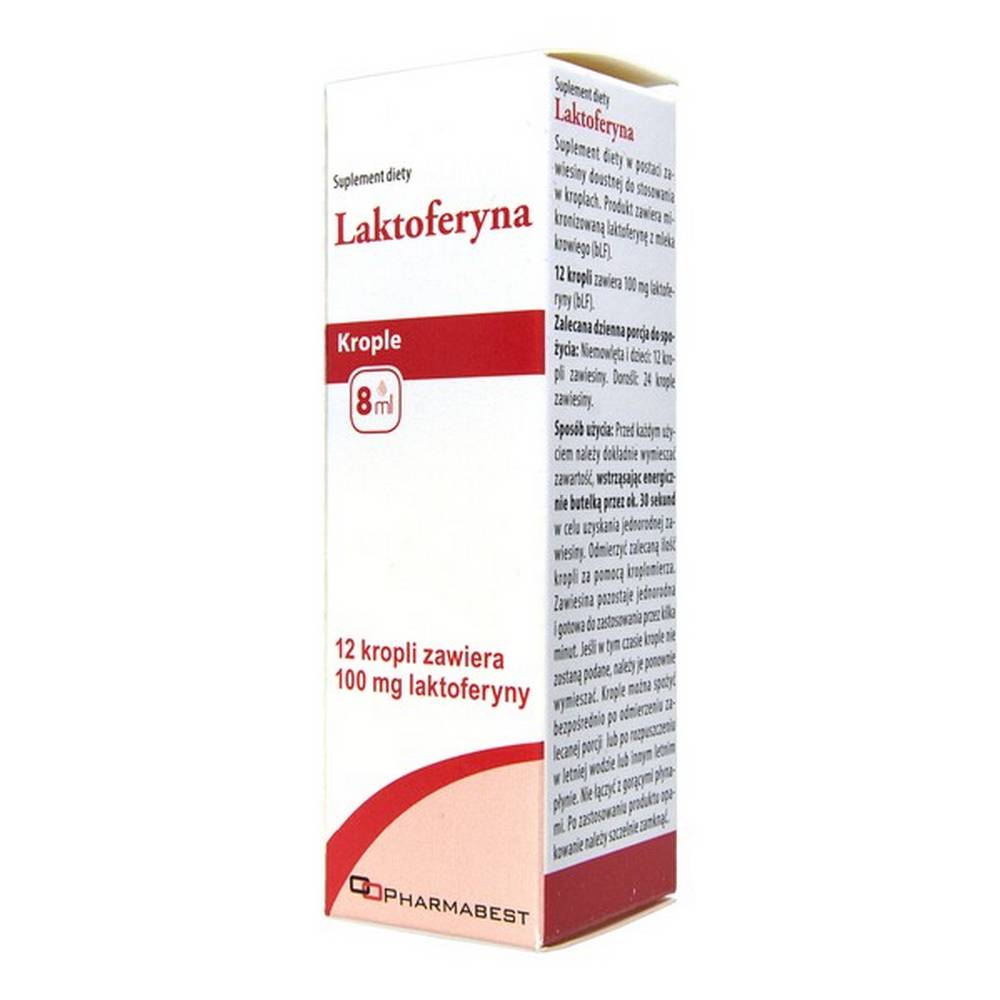 lactoferrin oral drops 8 ml Triglycerides of short and medium-chain fatty acids (palm oil - MCT), lactoferrin, antioxidant - DL-α-tocopherol. Lactoferrin supports immunity, affects the proper metabolism of iron, supports the regeneration of the intestinal epithelium. Do not exceed the recommended daily dose.
