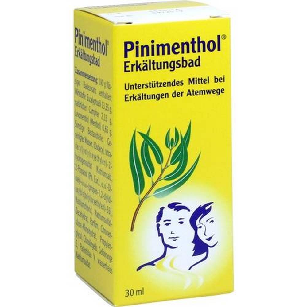 pinimenthol cold bath 30 ml When bathing, the high-dose essential oils contained in the Pinimenthol Cold Bath are absorbed through the respiratory tract as well as through the skin and transported to the bronchi.