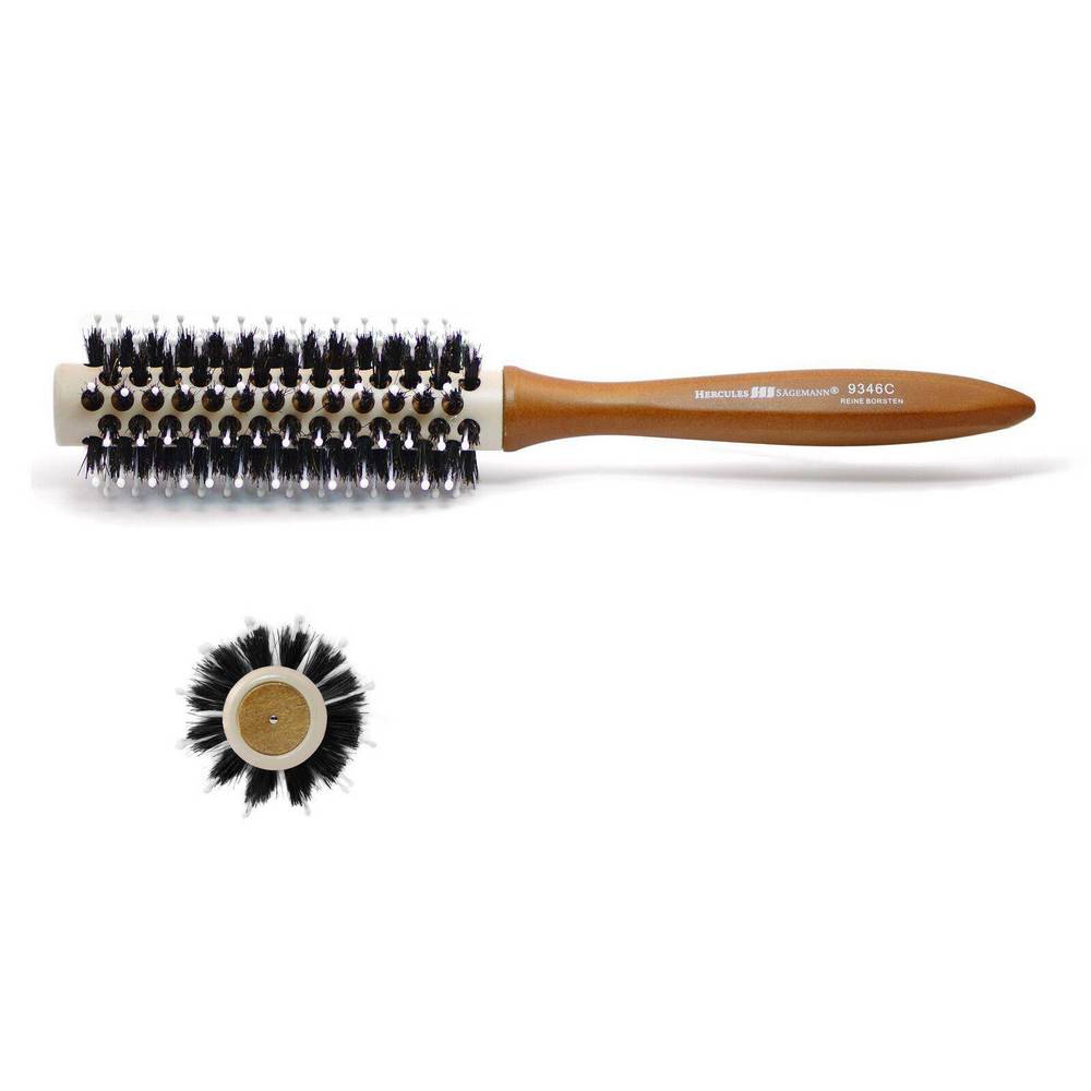 hairbrush ceramic radial with boar bristles 9346 1 The radial hair brush is made from walnut and convention ceramic barrel with natural, pure boar-selected bristles and elastic rounded polyamide pins. The handle is designed for convenient operation when drying with a hair dryer.